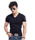 Men's Black Slim Fit V-Neck T-Shirts