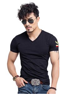 Men's Black Slim Fit V-Neck T-Shirts