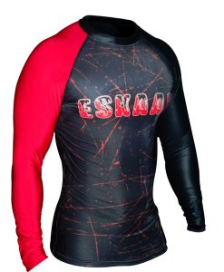Mens Red-Black Long Sleeve Rash Guard Shirt